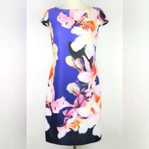 Vince Camuto Royal Blue Floral Sheath Dress with Pink and White Accents